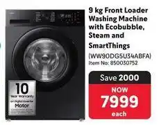 Makro 9 kg front loader washing machine with ecobubble, steam and smartthings (ww90dg5u34abfa) offer