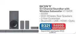 OK Furniture Sony - 5.1-channel soundbar with wireless subwoofer ht-s40r offer