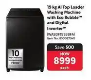 Makro Samsung - 19 kg ai top loader washing machine with eco bubble and digital inverter (wa80f19s8bfa) offer