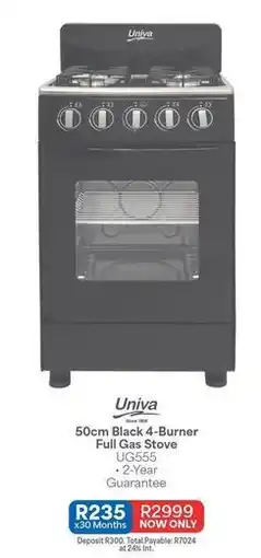 OK Furniture Univa - 50cm black 4-burner full gas stove ug555 offer