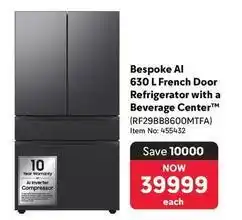 Makro Samsung - bespoke ai 630 l french door refrigerator with a beverage center (rf29bb8600mtfa) offer