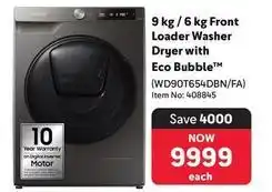 Makro Samsung - 9 kg / 6 kg front loader washer dryer with eco bubble (wd90t654dbn/fa) offer