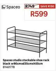 Leroy Merlin Spaceo - studio stackable shoe rack black w90cmxd35cmxh55cm offer