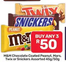 Pick n Pay Hypermarket M&M Chocolate Coated Peanut, Mars, Twix or Snickers Assorted 45g/50g offer