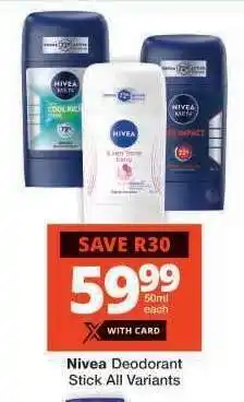 Checkers Nivea Deodorant Stick All Variants offer