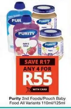 Checkers Purity 2nd Foods/Pouch Baby Food offer