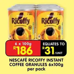 Shoprite NESCAFÉ RICOFFY INSTANT COFFEE GRANULES 6x100g per pack offer