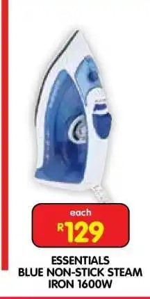 Shoprite ESSENTIALS BLUE NON-STICK STEAM IRON 1600W offer