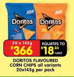 Shoprite DORITOS FLAVOURED CORN CHIPS all variants 20x145g per pack offer