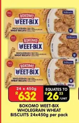 Shoprite Bokomo Weet-Bix Wholegrain Wheat Biscuits 24x450g per pack offer