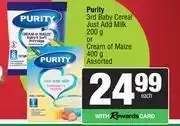 Spar Purity 3rd Baby Cereal Just Add Milk 200g Or Cream Of Maize 400g-Each offer
