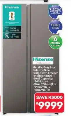 Pick n Pay Hypermarket Hisense Metallic Grey Inox Side-by-Side Fridge with Freezer offer
