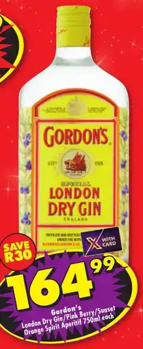 Shoprite Liquor Gordon's London Dry Gin/ Pink Berry/ Sunset Orange Spirit Aperitif offer