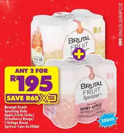 Shoprite Liquor Brutal Fruit Sparkling Ruby Apple/ Litchi Seche/ Strawberry Rouge/ L'Orange Rossa Spritzer Cans offer