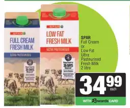Spar SPAR Full Cream or Low Fat Ultra Pasteurised Fresh Milk offer