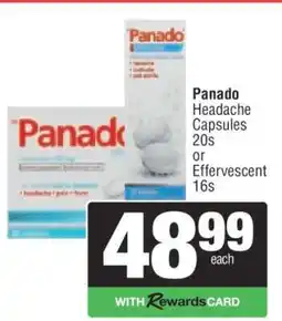 Spar Panado Headache Capsules 20s or Effervescent 16s offer
