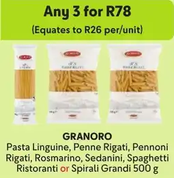 Makro Granoro Pasta Linguine, Penne Rigati, Pennoni Rigati, Rosmarino, Sedanini, Spaghetti Ristoranti or Spirali Grandi offer