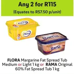 Makro Flora Margarine Fat Spread Tub Medium or Light or Rama Original 60% Fat Spread Tub offer