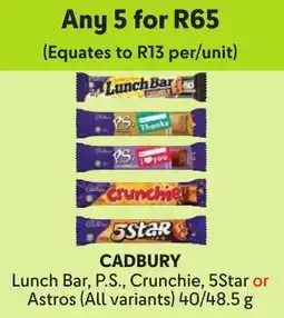 Makro Cadbury Lunch Bar, P.S., Crunchie, 5Star or Astros offer