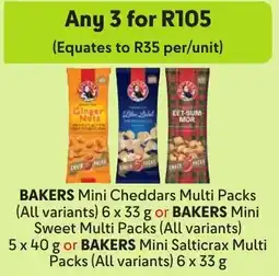 Makro Bakers Mini Cheddars Multi Packs or Bakers Mini Sweet Multi Packs or Bakers Mini Salticrax Multi Packs offer