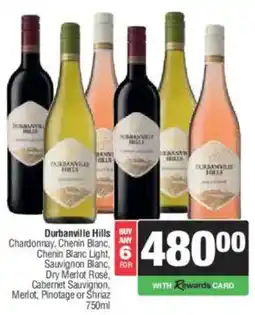 Spar Tops Durbanville Hills Chardonnay, Chenin Blanc Light, Sauvignon Blanc, Cabernet Sauvignon, Merlot, Pinotage or Shiraz offer