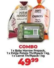 Food Lover's Market Baby marrow prepack, potjie potato thriftpack 1 kg, carrot thriftpack 1 kg offer