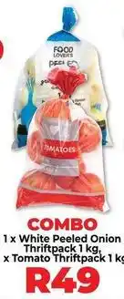 Food Lover's Market 1 x white peeled onion thriftpack 1 kg, x tomato thriftpack 1 kg offer