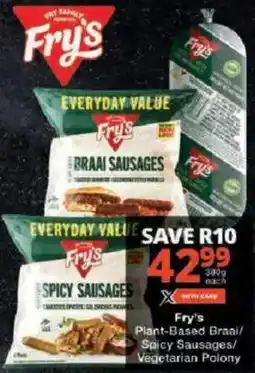 Checkers Fry's Plant-Based Braai/Spicy Sausages/Vegetarian Polony offer