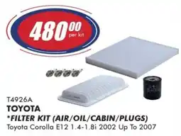 Goldwagen TOYOTA FILTER KIT (AIR/OIL/CABIN/PLUGS) offer