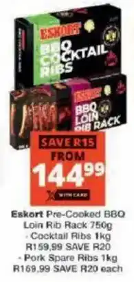 Checkers Eskort Pre-Cooked BBQ Loin Rib Rack offer
