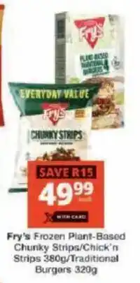 Checkers Fry's Frozen Plant-Based Chunky Strips/Chick'n Strips Burgers offer