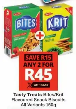 Checkers Tasty Treats Bites/Krit Flavoured Snack Biscuits offer