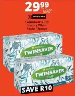 Checkers Twinsaver 3-Ply Luxury White Facial Tissues offer