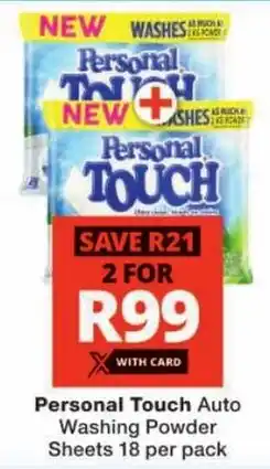 Checkers Personal Touch Auto Washing Powder Sheets offer