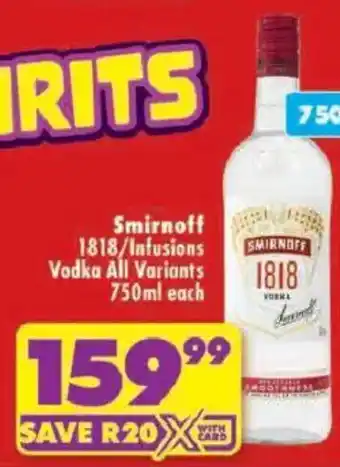Shoprite Smirnoff 1818/Infusions Vodka offer
