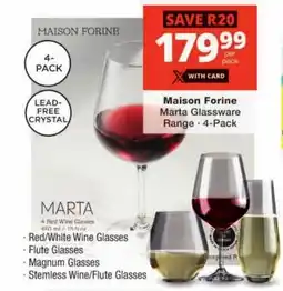 Checkers Maison Forine Marta Glassware Range offer