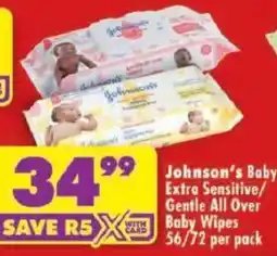 Shoprite Johnson's Baby Extra Sensitive/Gentle All Over Baby Wipes offer
