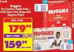Shoprite Huggies Dry Comfort Jumbo Pack / Gold Value Nappies/Pants offer