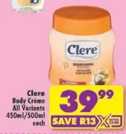 Shoprite Cleré Body Crème offer