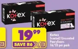 Shoprite Kotex Scented/Unscented Pantyliners offer