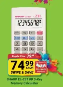 PNA SHARP EL-231 BD 3-Key Memory Calculator offer
