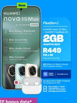 Telkom Huawei Nova 15 Max + Huawei FreeBuds SE offer