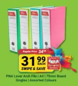 PNA PNA Lever Arch File | A4 | 75mm Board Singles | Assorted Colours offer