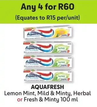 Makro Aquafresh Lemon Mint, Mild & Minty, Herbal or Fresh & Minty offer