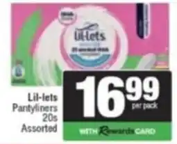 Spar Savemor Lil-lets Pantyliners Assorted offer