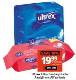 Checkers Ultrtex Ultra Sanitary Pads/Pantyliners offer