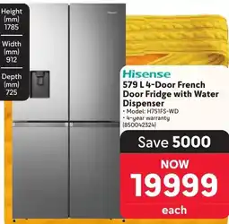 Makro Hisense 4-Door French Door Fridge with Water Dispenser offer