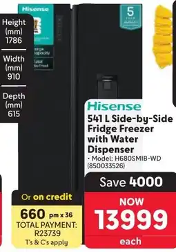 Makro Hisense Side-by-Side Fridge Freezer with Water Dispenser offer