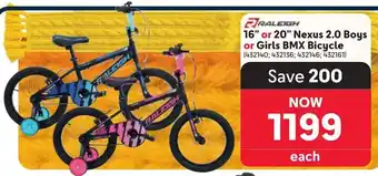 Makro Raleigh 16" or 20" Nexus 2.0 Boys or Girls BMX Bicycle offer