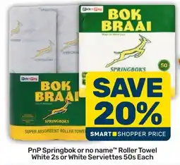 Pick n Pay PnP Springbok or no name Roller Towel White or White Serviettes offer